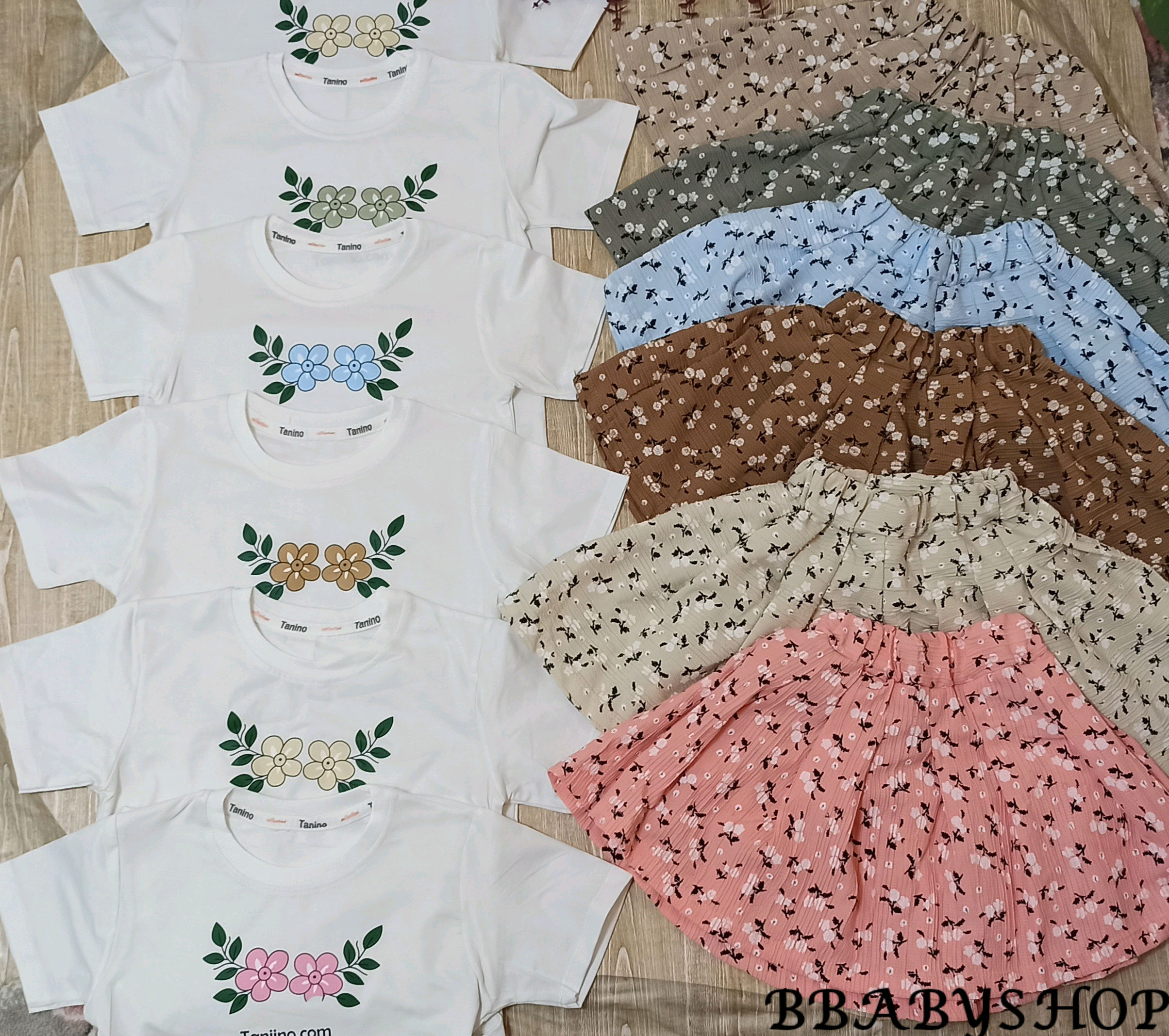 ست تیشرت گل گلی و دامن (دخترانه)