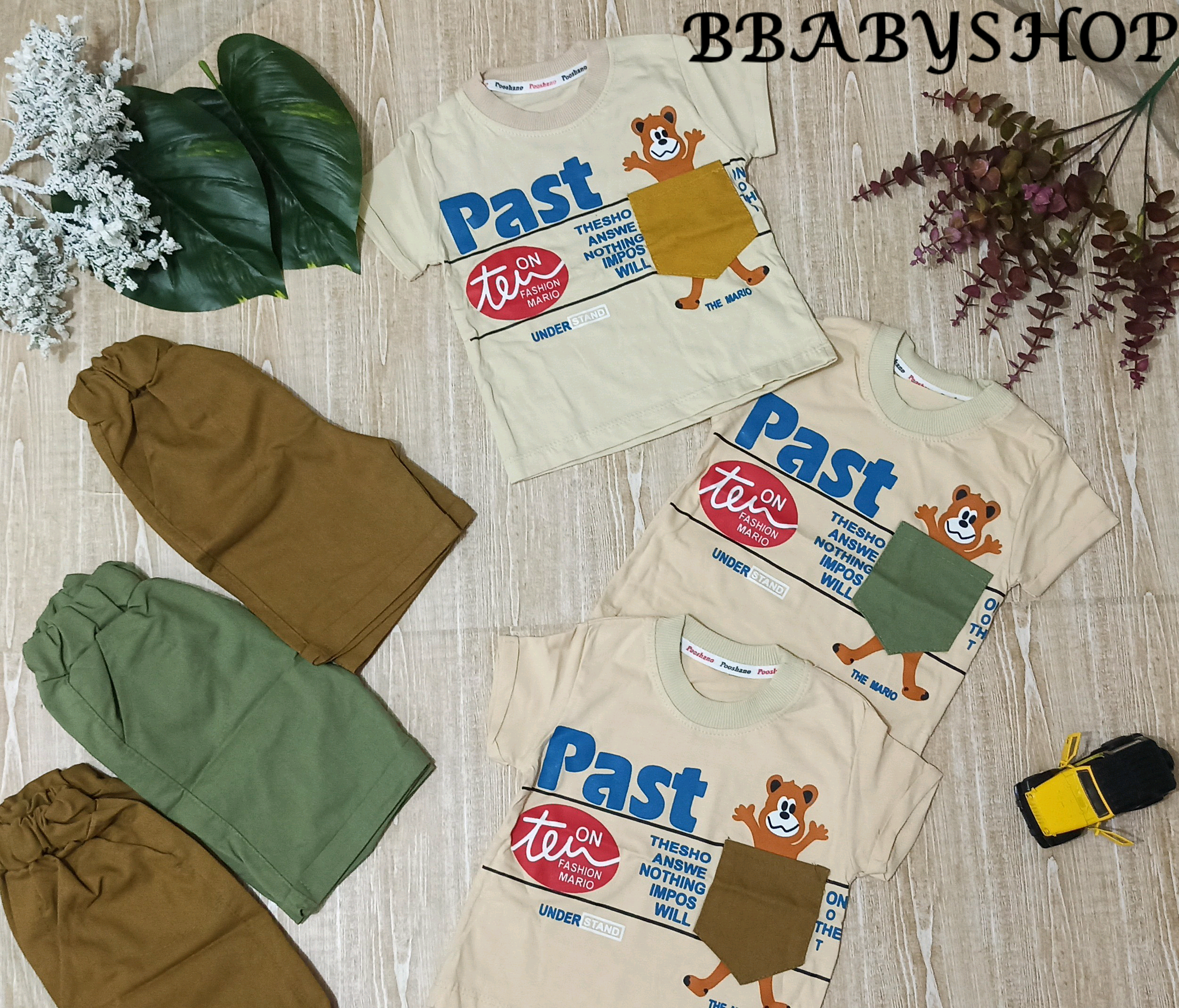 تیشرت و شلوارک خرس جیب دار بچگانه