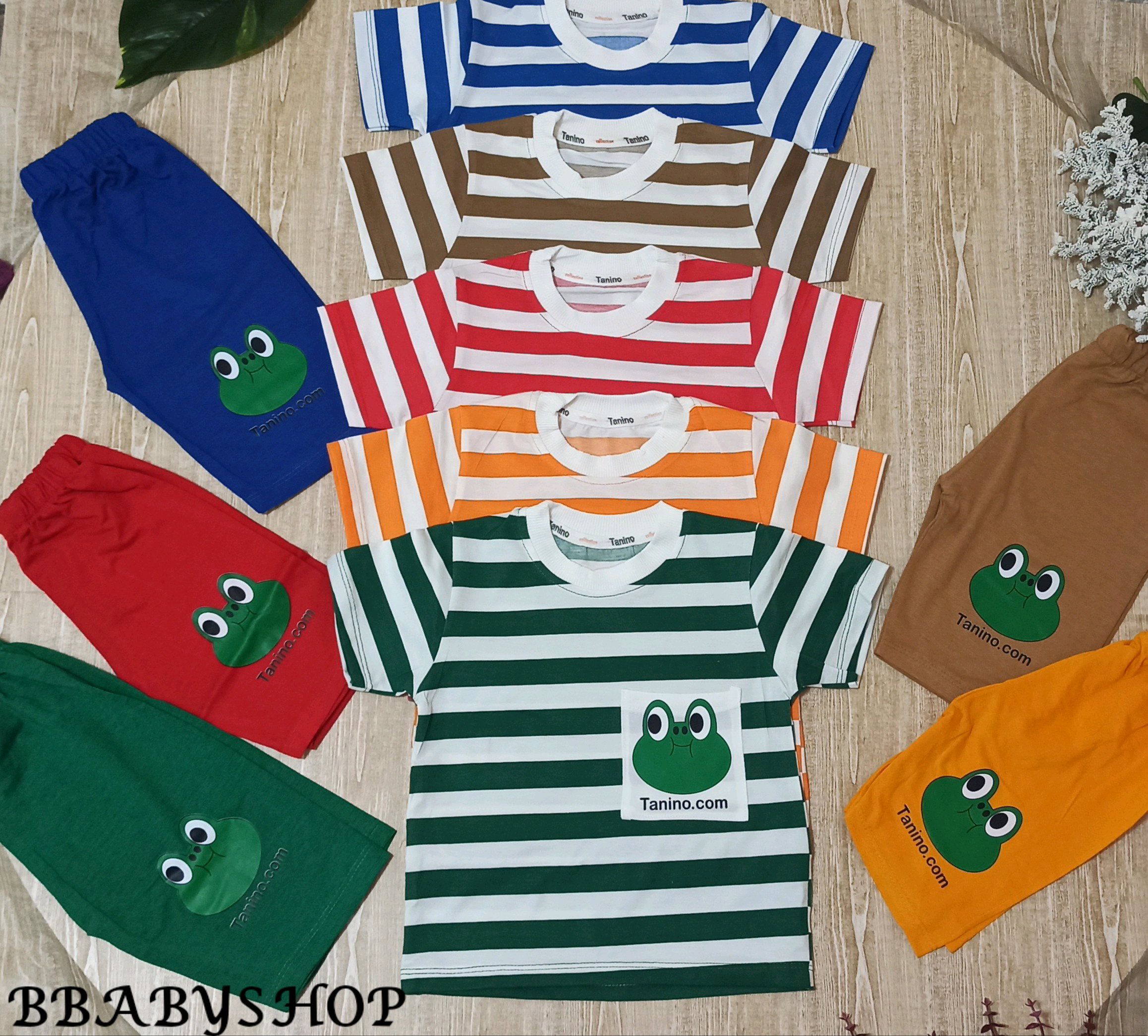 تیشرت و شلوارک بچگانه راه راه طرح قورباغه